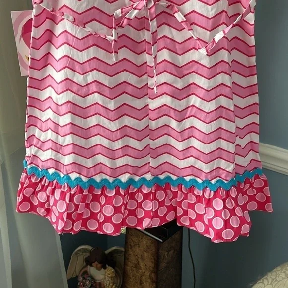 Brand New Youngland Pink & White Striped Ruffle Sleeveless Dress Blue Bows Heart - Picture 7 of 11